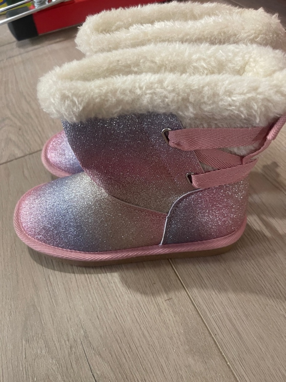 Glitter Ombre Pink & Purple Faux Fur Winter Boots